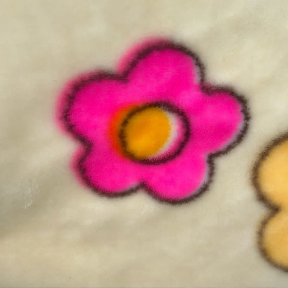 VTG Minky Kawaii Bear Butterflies Flowers Plush Blanket Colorful Soft 41x57 GUC